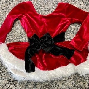Toddler Girl’s 3T handmade velvet Santa peplum with black velvet belt and bow